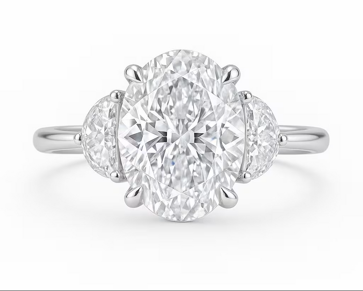 2.27 Ct. Diamond 14 Kt Gold (White). Oval- Half Moon Ring. (Women). Size 7