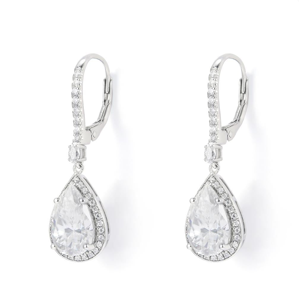 4.7025 Ct. Moissanite Sterling Silver (White). Dangling Tear Drops Earrings. (Women).