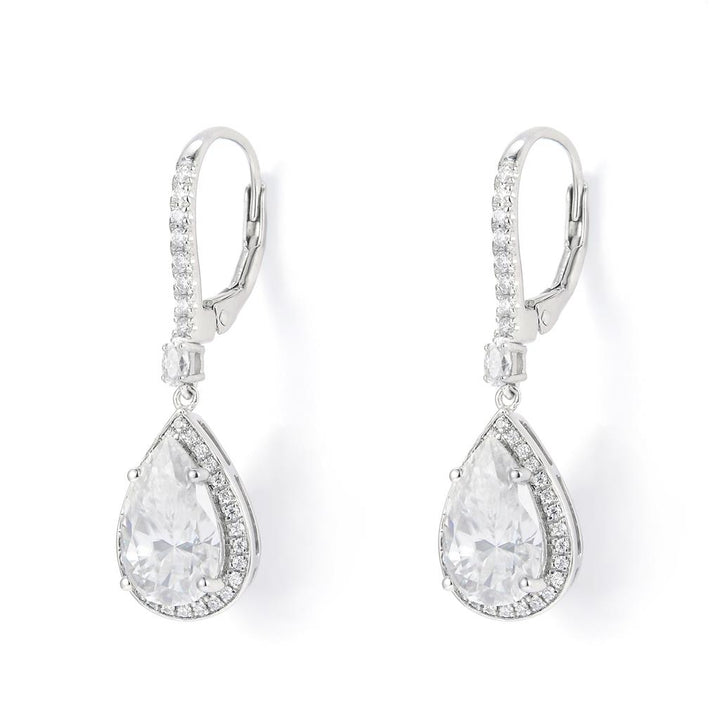 4.7025 Ct. Moissanite Sterling Silver (White). Dangling Tear Drops Earrings. (Women).