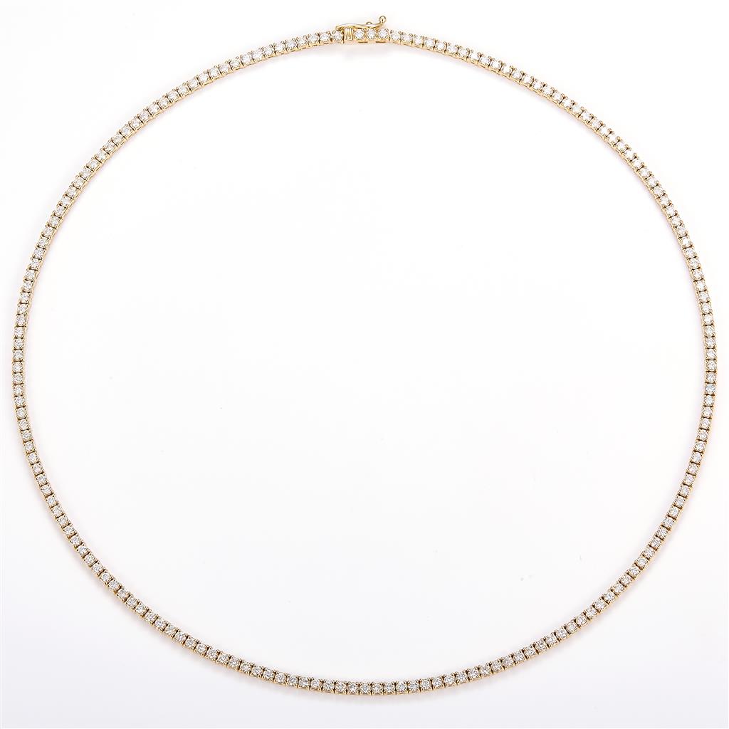 10.2 Ct. Moissanite 14 Kt Gold (Yellow). Tennis Chain. (Unisex). 24 in Long. 2.3 mm Wide