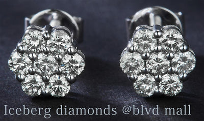 0.424 Ct. Diamond 14 Kt Gold (White). Flower Style Studs Earrings. (Unisex).