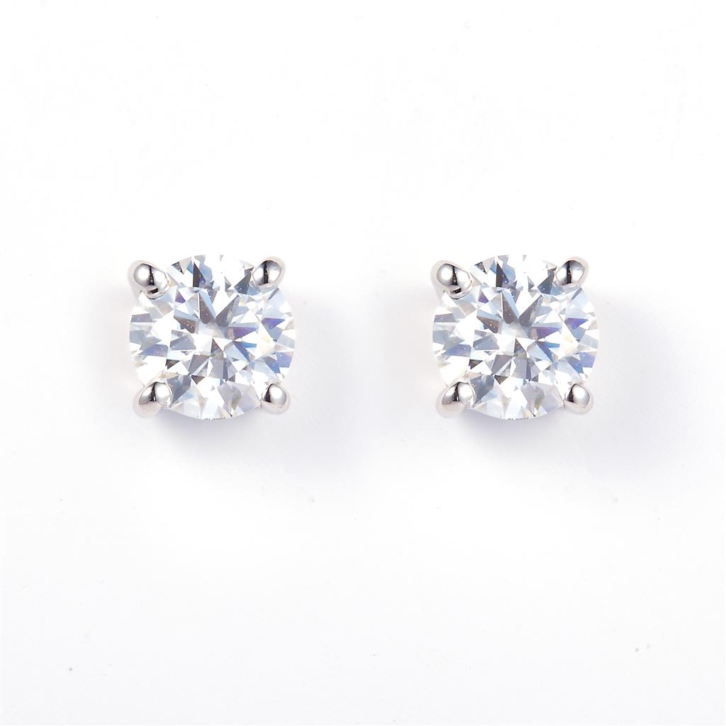 1.14 Ct. Moissanite Sterling Silver (White). Solitaire Studs Earrings. (Unisex).