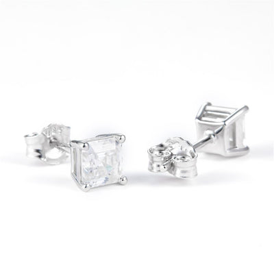1.23 Ct. Moissanite Sterling Silver (White). Solitaire Stud with Asscher Cut Center Stone Earrings. (Women).