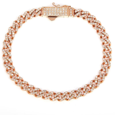 2.22 Ct. Diamond 14 Kt Gold (Rosé). Solid Cuban Link Bracelet. (Unisex). 8 in Long. 5.5 mm Wide