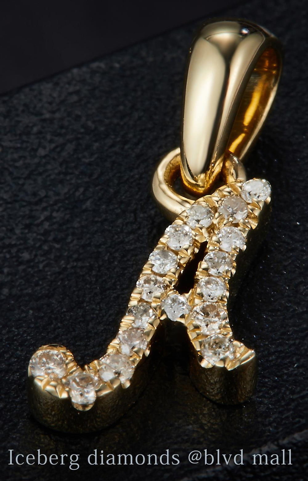 Yellow gold diamond initial letter A pendant