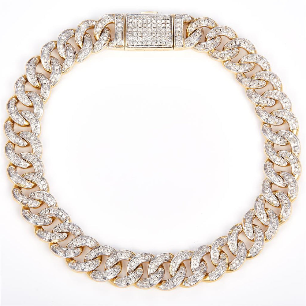 Yellow gold diamond semi-solid Cuban link bracelet