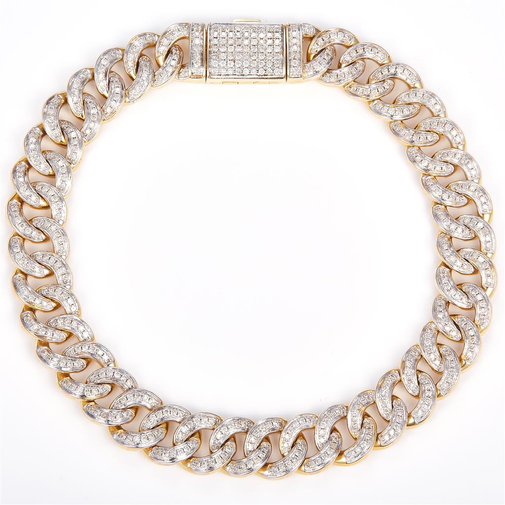 1.98 Ct. Diamond 10 Kt Gold (Yellow). Semi-Solid Cuban Link Bracelet. (Men). 8 in Long. 9.5 mm Wide