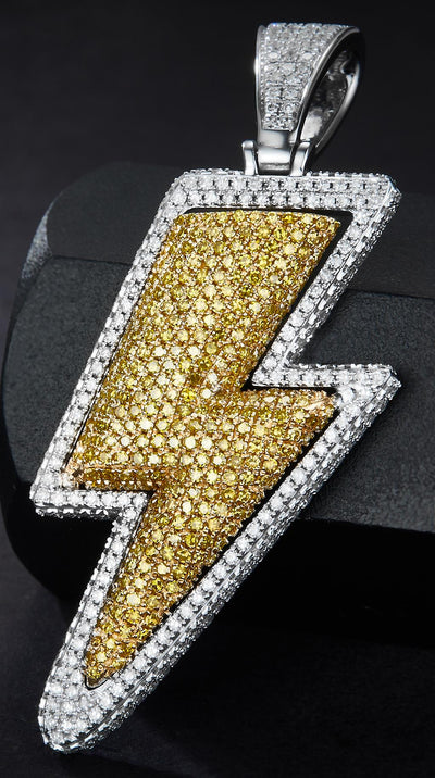 2.533 Ct. Diamond 10 Kt Gold (White). Lightning Bolt with Yellow & White Diamonds Pendant. (Men).