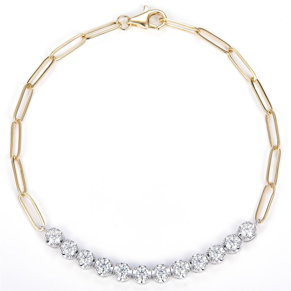 Two-tone gold moissanite paper clip link-tennis bracelet