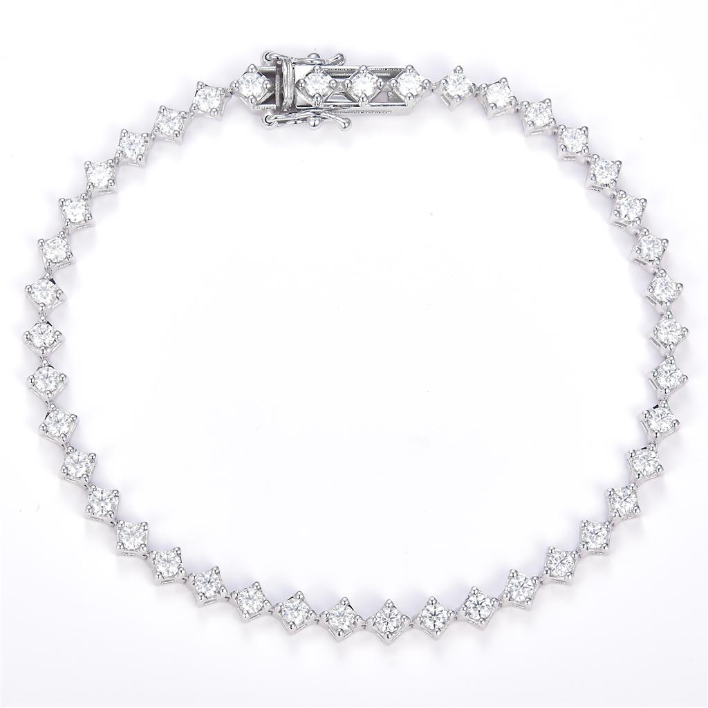 2 Ct. Moissanite 14 Kt Gold (White). Tennis Diamond-Shape Style Bracelet. (Women). 7 in Long. 3 mm Wide