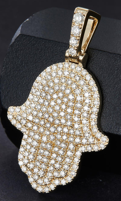1.29 Ct. Diamond 10 Kt Gold (Yellow). Khamsa Pendant. (Unisex).