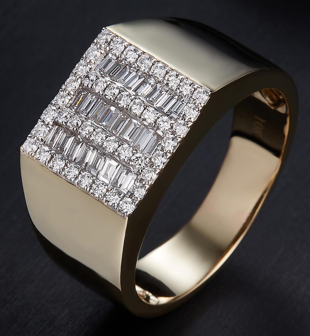 0.717 Ct. Diamond 10 Kt Gold (Yellow). Baguettes & Round Diamonds Ring. (Men). Size 10