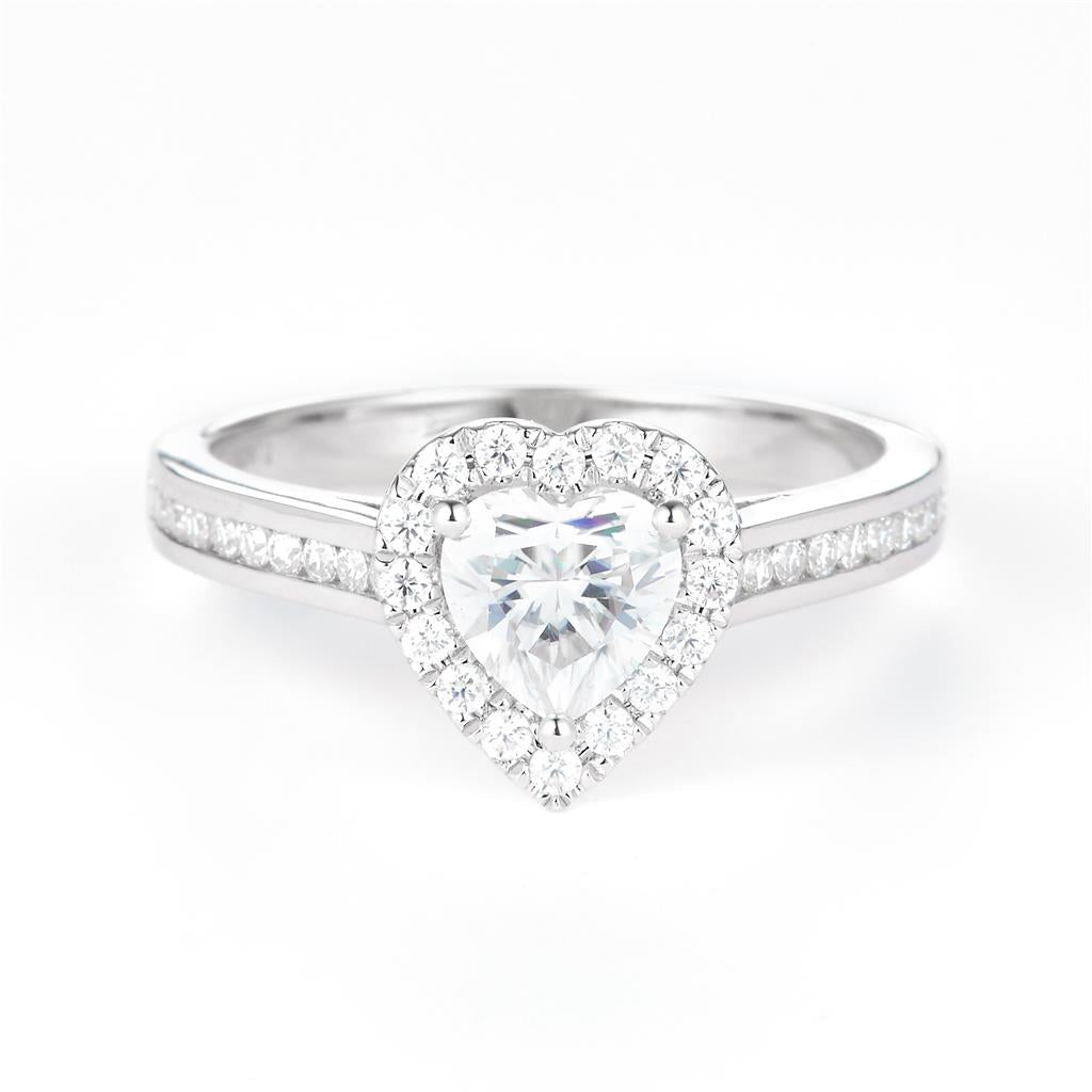 1.15 Ct. Moissanite Sterling Silver (White). Solitaire with Heart Shape Center Stone Ring. (Women). Size 7.5