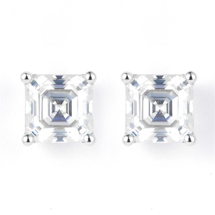 1.23 Ct. Moissanite Sterling Silver (White). Solitaire Stud with Asscher Cut Center Stone Earrings. (Women).