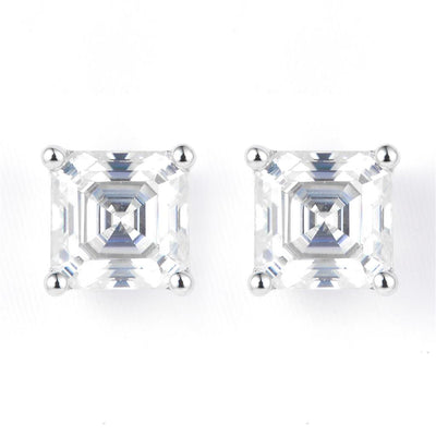 1.23 Ct. Moissanite Sterling Silver (White). Solitaire Stud with Asscher Cut Center Stone Earrings. (Women).