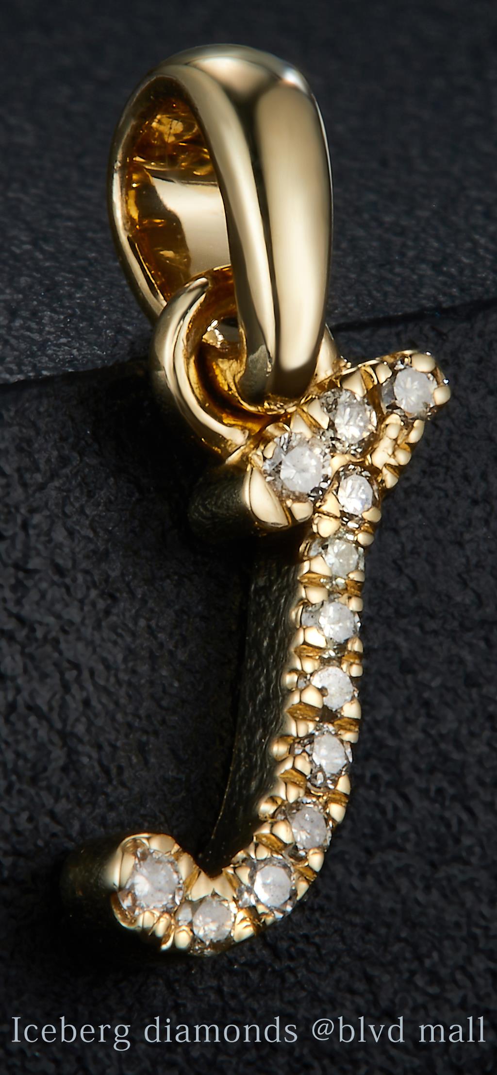 0.056 Ct. Diamond 10 Kt Gold (Yellow). Initial Letter/Alphabet "J" Pendant. (Women).