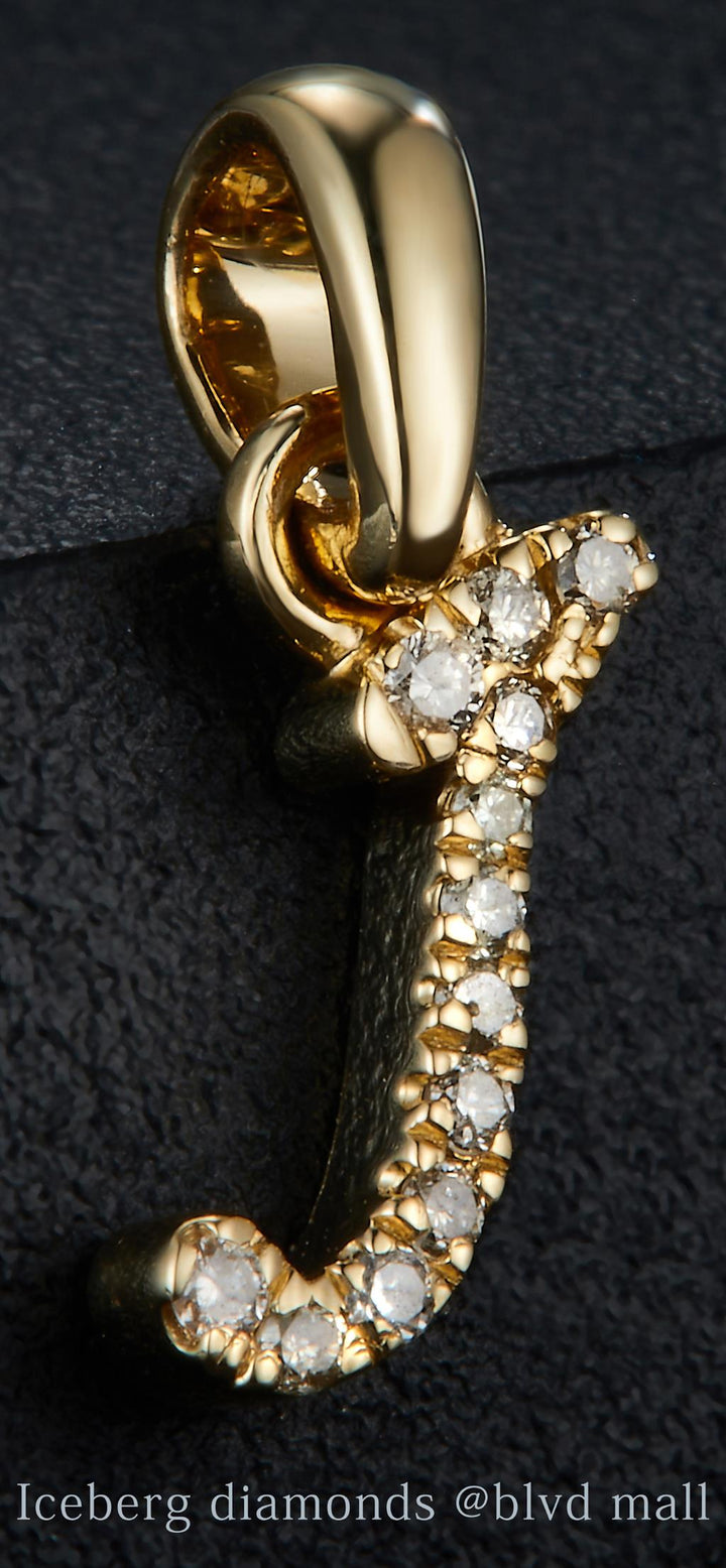0.056 Ct. Diamond 10 Kt Gold (Yellow). Initial Letter/Alphabet "J" Pendant. (Women).