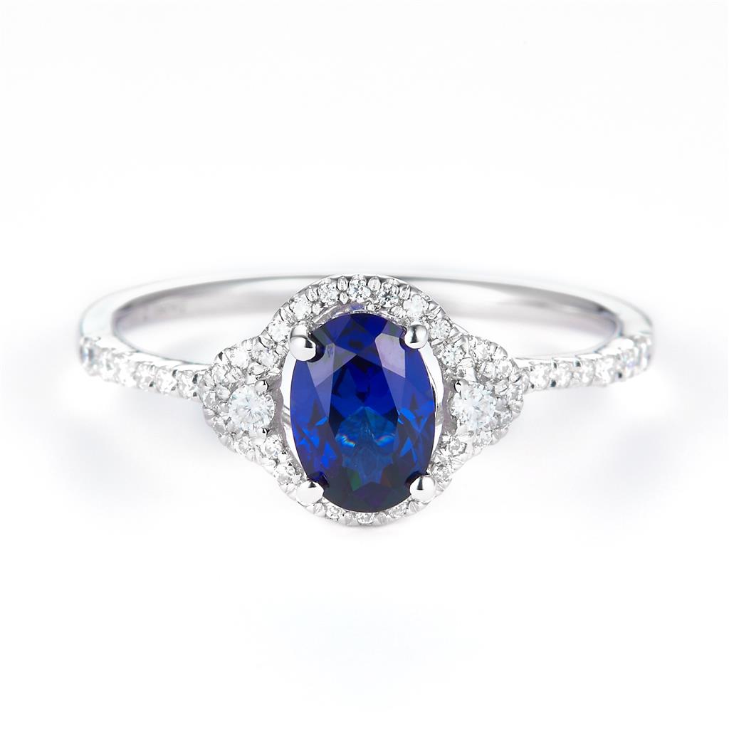 0.958 Ct. Moissanite Sterling Silver (White). Simulant Blue Sapphire Ring. (Women). Size 7.5