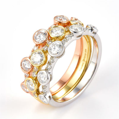 1.65 Ct. Moissanite Sterling Silver (Tricolor). Multi-Row Ring. (Women). Size 7.5