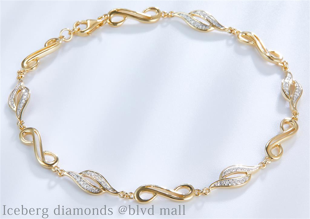 0.153 Ct. Diamond 10 Kt Gold (Yellow). Designer Bracelet. (Women). 8 in Long. 4.3 mm Wide