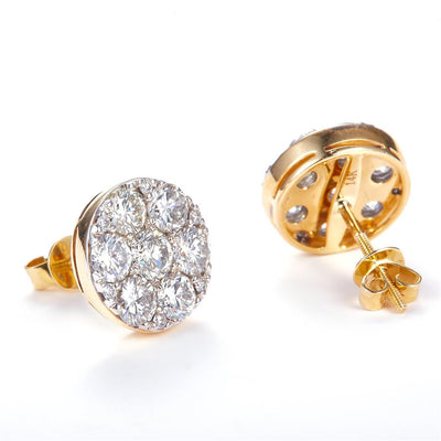 3.081 Ct. Diamond 14 Kt Gold (Yellow). Flower Style Studs Earrings. (Unisex).