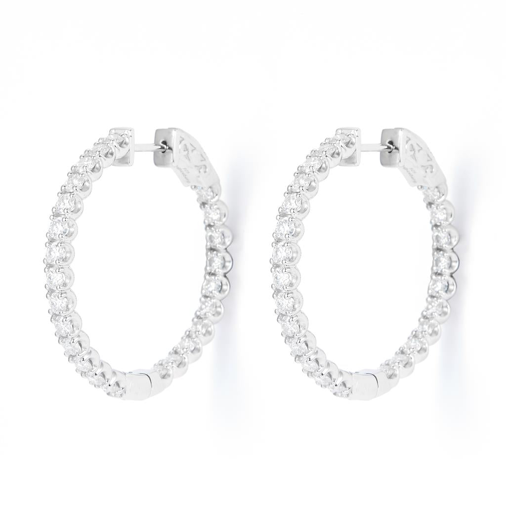 2.82 Ct. Moissanite Sterling Silver (White). Hinged Hoop with Snap Fastening Earrings. (Women).