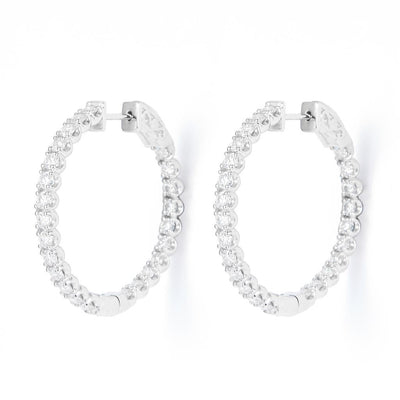 2.82 Ct. Moissanite Sterling Silver (White). Hinged Hoop with Snap Fastening Earrings. (Women).