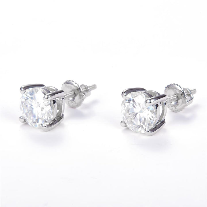 1.88 Ct. Moissanite 14 Kt Gold (White). Solitaire Studs Earrings. (Unisex).