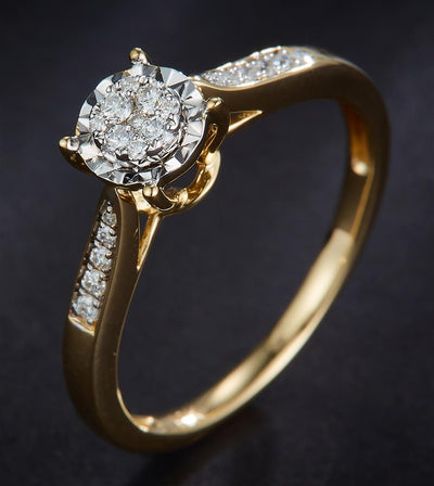 0.15 Ct. Diamond 14 Kt Gold (Yellow). Ring. (Women). Size 7.5