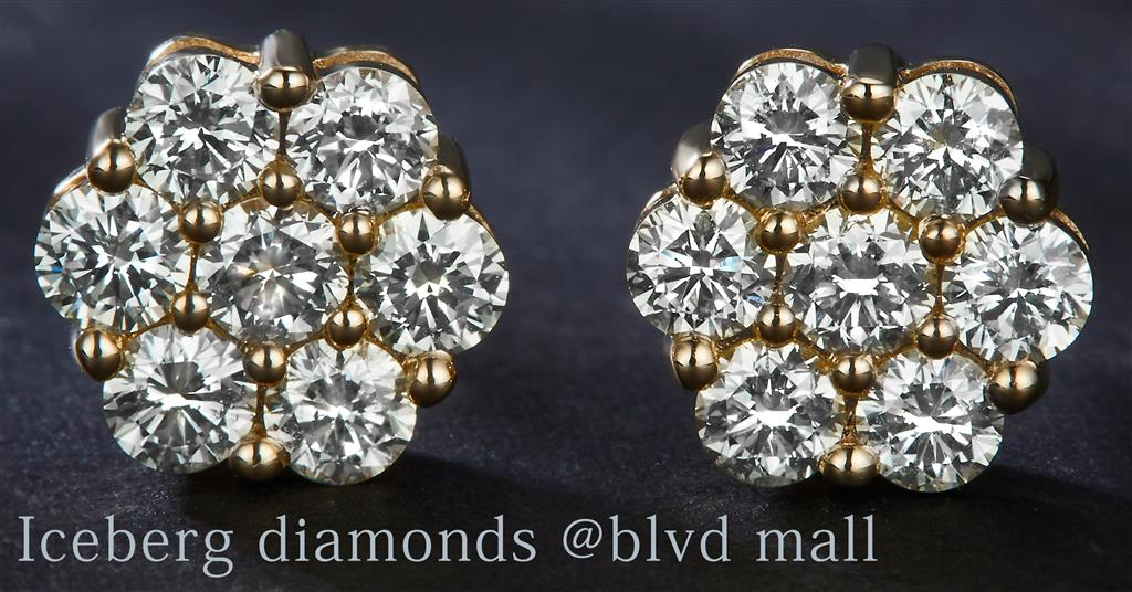 1.548 Ct. Diamond 14 Kt Gold (Yellow). Flower Style Studs Earrings. (Unisex).