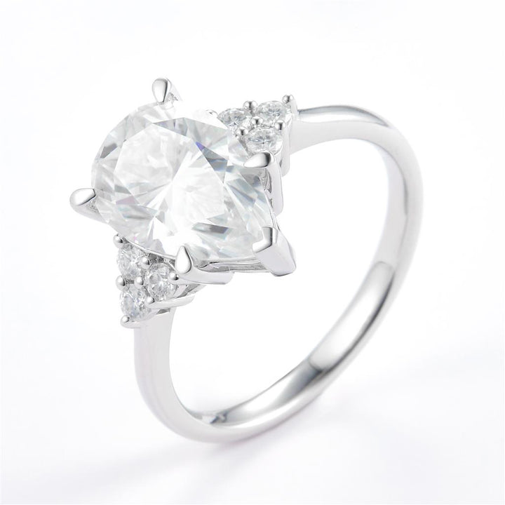 3.226 Ct. Moissanite Sterling Silver (White). Solitaire with Pear Shape Center Stone Ring. (Women). Size 7.5