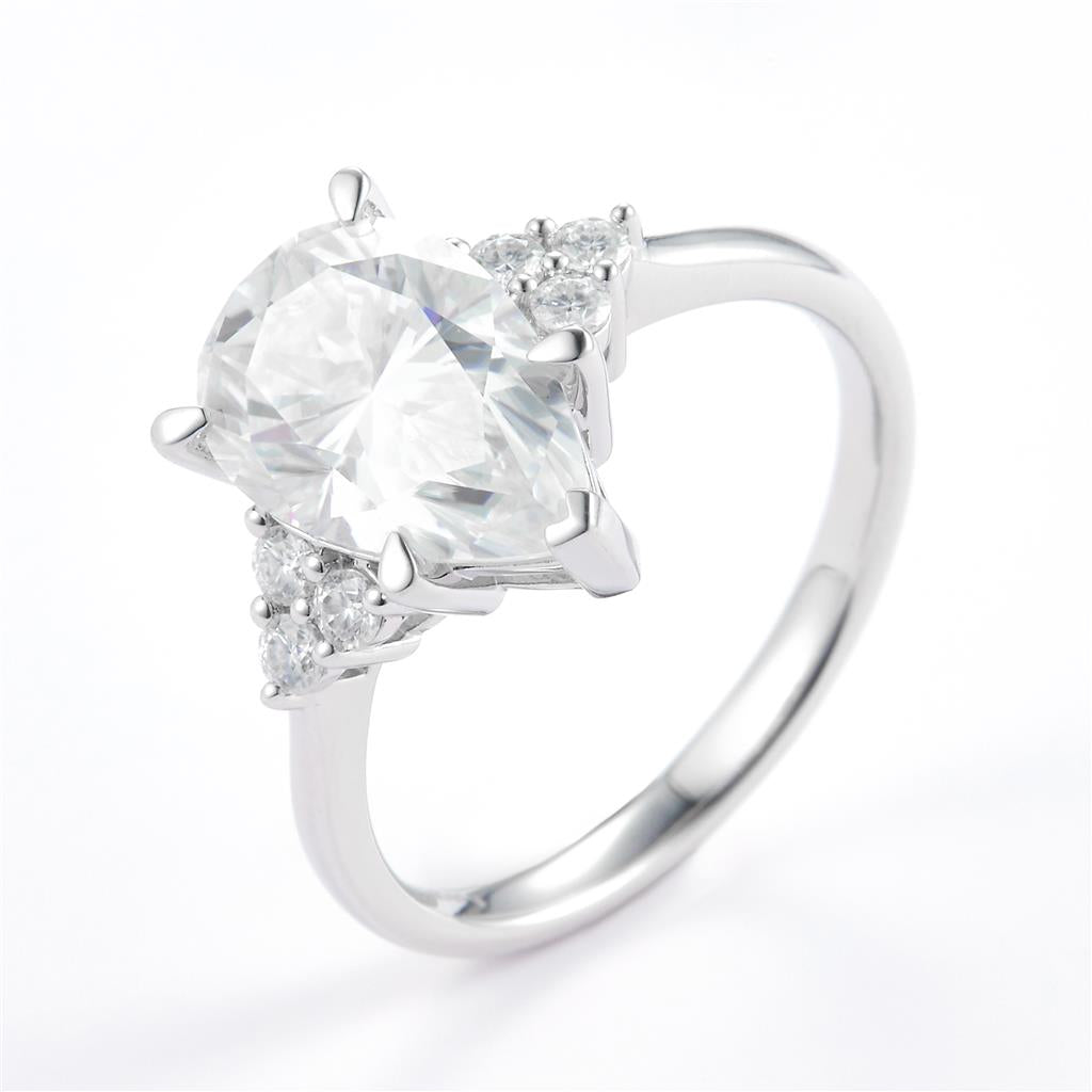 3.226 Ct. Moissanite Sterling Silver (White). Solitaire with Pear Shape Center Stone Ring. (Women). Size 7.5