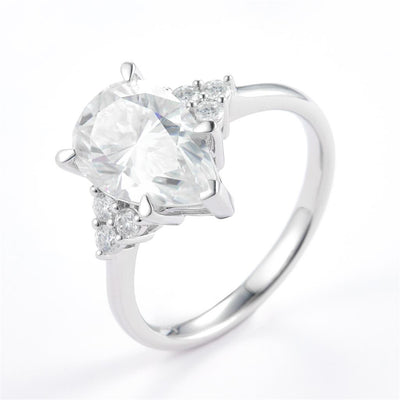 3.226 Ct. Moissanite Sterling Silver (White). Solitaire with Pear Shape Center Stone Ring. (Women). Size 7.5