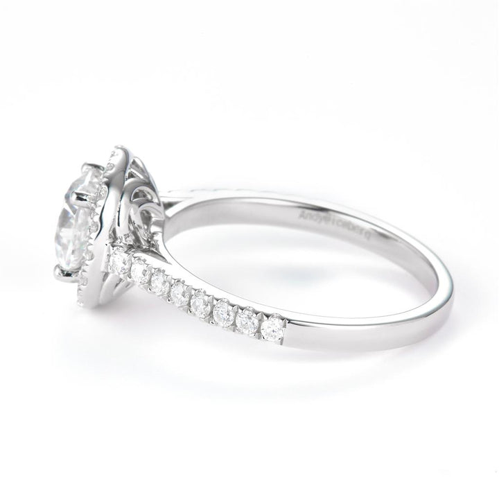 1.819 Ct. Moissanite Sterling Silver (White). Halo Style Solitaire with Cushion Cut Center Stone Ring. (Women). Size 7.5