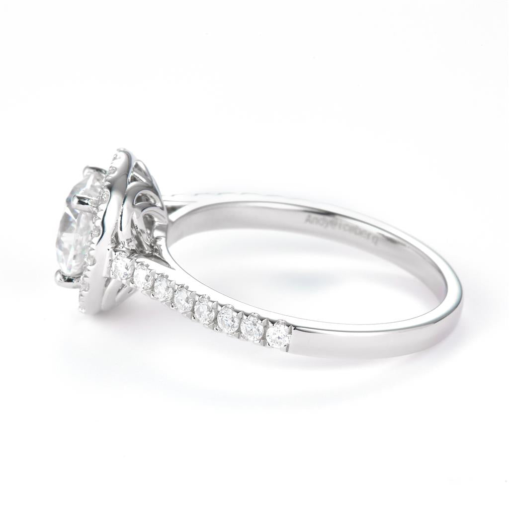 1.819 Ct. Moissanite Sterling Silver (White). Halo Style Solitaire with Cushion Cut Center Stone Ring. (Women). Size 7.5
