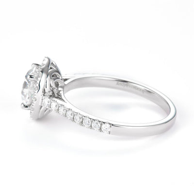1.819 Ct. Moissanite Sterling Silver (White). Halo Style Solitaire with Cushion Cut Center Stone Ring. (Women). Size 7.5