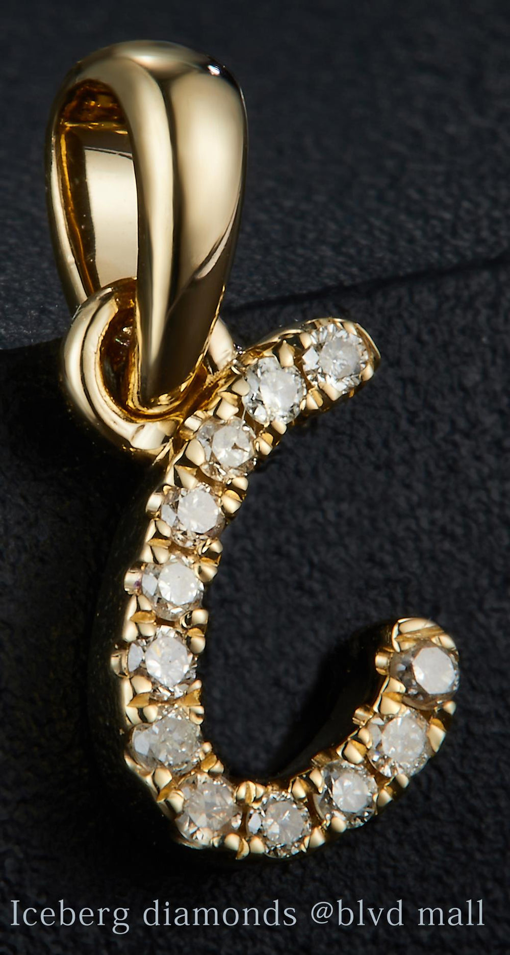 Yellow gold diamond initial letter C pendant