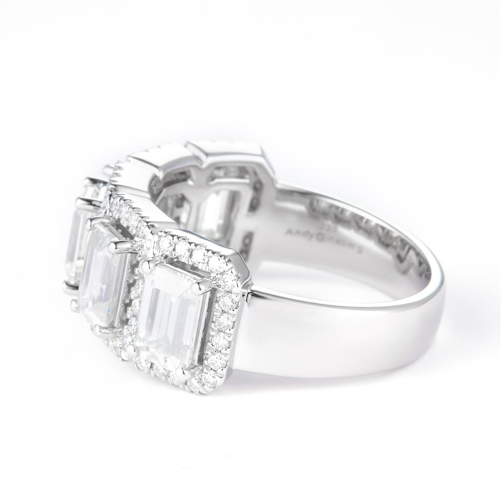 3.36 Ct. Moissanite Sterling Silver (White). Wedding Band with Emerald Cut Stones Ring. (Women). Size 7.5
