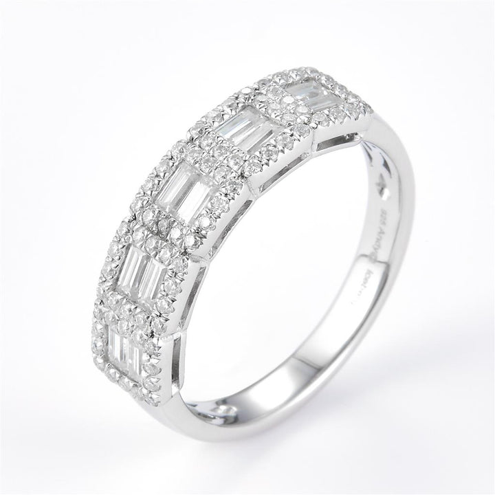 0.85 Ct. Moissanite Sterling Silver (White). Baguettes Wedding Band Ring. (Women). Size 7.5