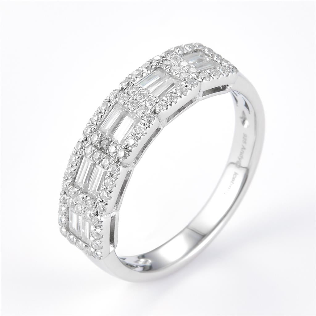 0.85 Ct. Moissanite Sterling Silver (White). Baguettes Wedding Band Ring. (Women). Size 7.5
