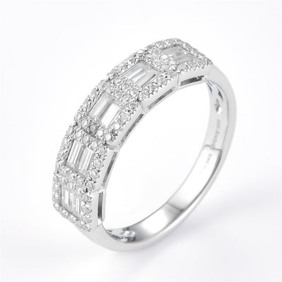 0.85 Ct. Moissanite Sterling Silver (White). Baguettes Wedding Band Ring. (Women). Size 7.5