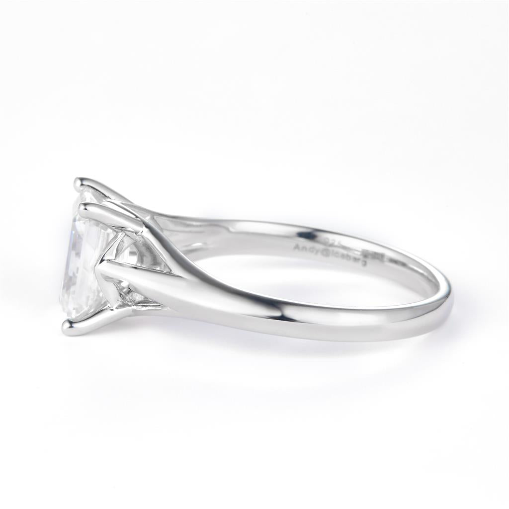1.602 Ct. Moissanite Sterling Silver (White). Solitaire with Emerald Cut Center Stone Ring. (Women). Size 7.5