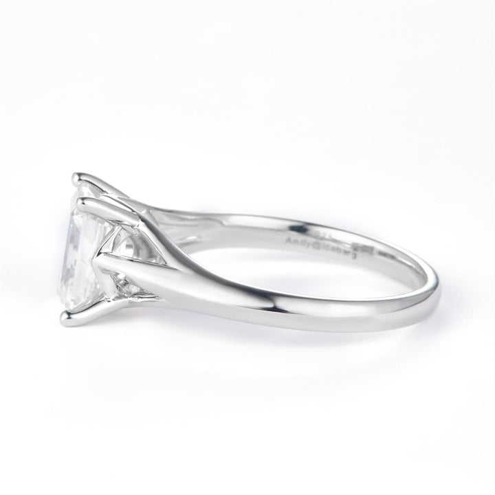 1.602 Ct. Moissanite Sterling Silver (White). Solitaire with Emerald Cut Center Stone Ring. (Women). Size 7.5