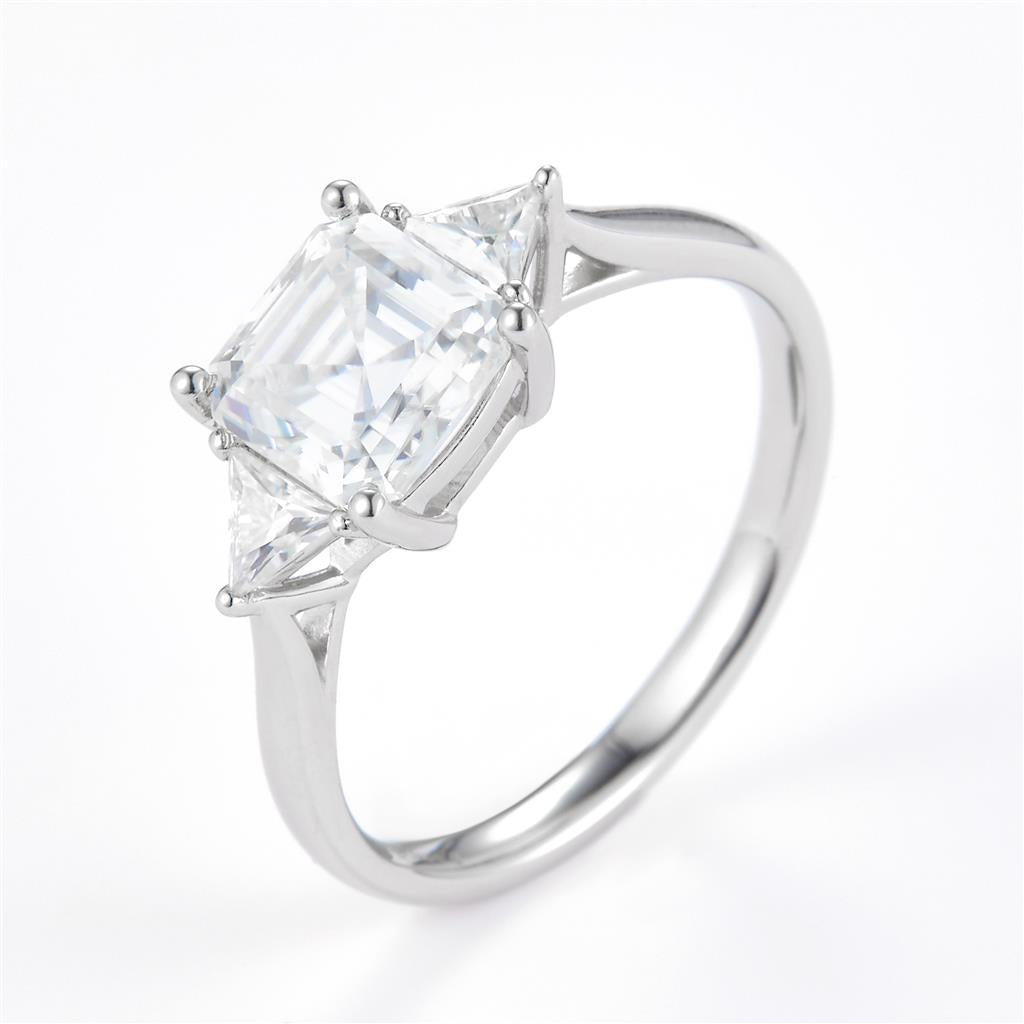 2.1 Ct. Moissanite Sterling Silver (White). Solitaire Ring with Emerald Cut Center Stone Ring. (Women). Size 7.5