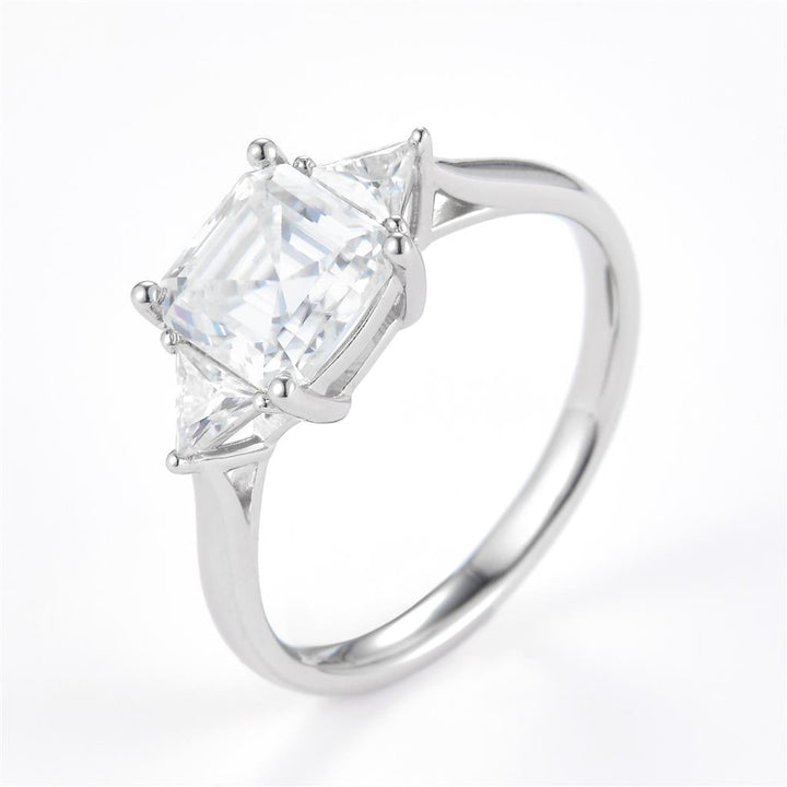 2.1 Ct. Moissanite Sterling Silver (White). Solitaire Ring with Emerald Cut Center Stone Ring. (Women). Size 7.5