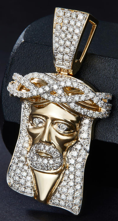 0.94 Ct. Diamond 10 Kt Gold (Yellow). Jesus Head Pendant. (Unisex).