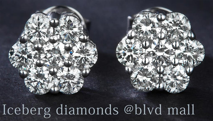 0.761 Ct. Diamond 14 Kt Gold (White). Flower Style Studs Earrings. (Unisex).