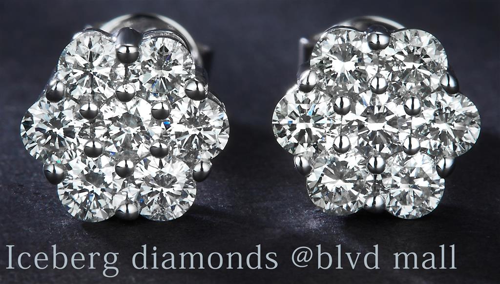 0.761 Ct. Diamond 14 Kt Gold (White). Flower Style Studs Earrings. (Unisex).