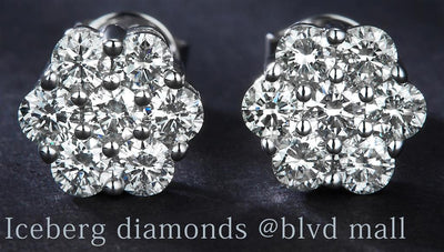 0.761 Ct. Diamond 14 Kt Gold (White). Flower Style Studs Earrings. (Unisex).
