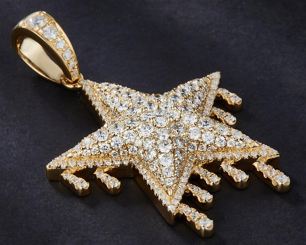 1.715 Ct. Diamond 10 Kt Gold (Yellow). Star with Dripping Shine Pendant. (Unisex).